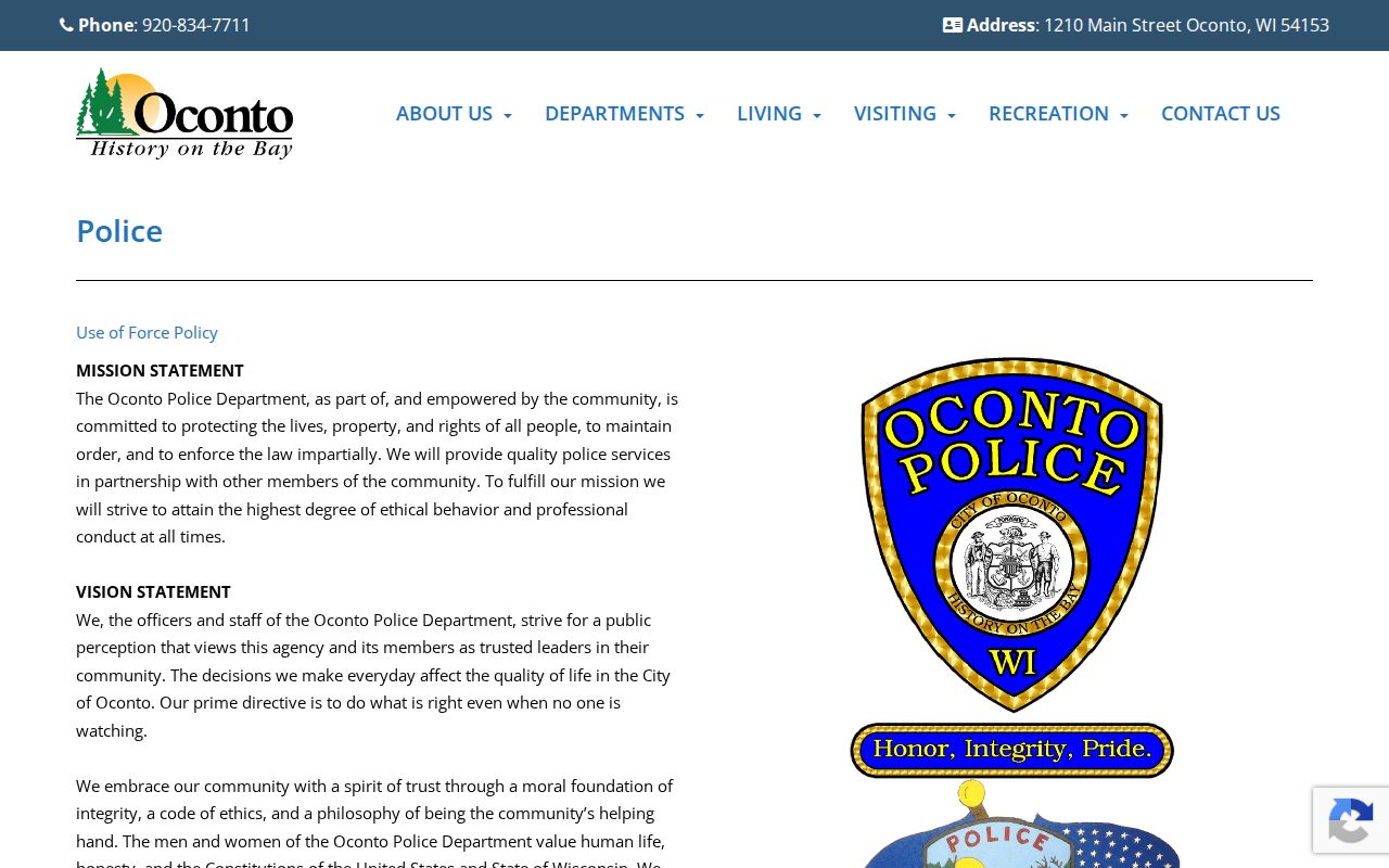 Oconto County Oconto Police Department arrest record source